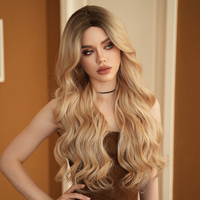 Perruque bouclée extra longue blonde ombrée Mixte Blanc Partie Moyenne Perruque Body Wave super longue Perruque de cheveux en fibre synthétique pour le quotidien 32 pouces