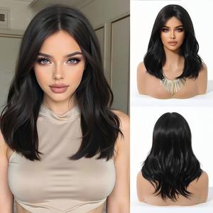 วิกผมผู้หญิงแบบเต็มศีรษะ แฟชั่นสไตล์ยุโรป-อเมริกัน ผมสั้นหยิกแบบหางม้า มีหน้าม้า  วัสดุผมสังเคราะห์ สีดำ-น้ำตาลธรรมชาติ - Product Image 5