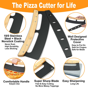 มีดสแตนเลสแบบ Mezzaluna พร้อมปลอกมีด Mezzaluna สำหรับตัดพิซซ่า - Product Image 2