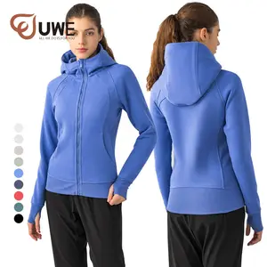 Women Fashion Fleece Warm Hoodie Full Zipper Side Pockets Thumb Hole Design Sports Running Yoga Jacket