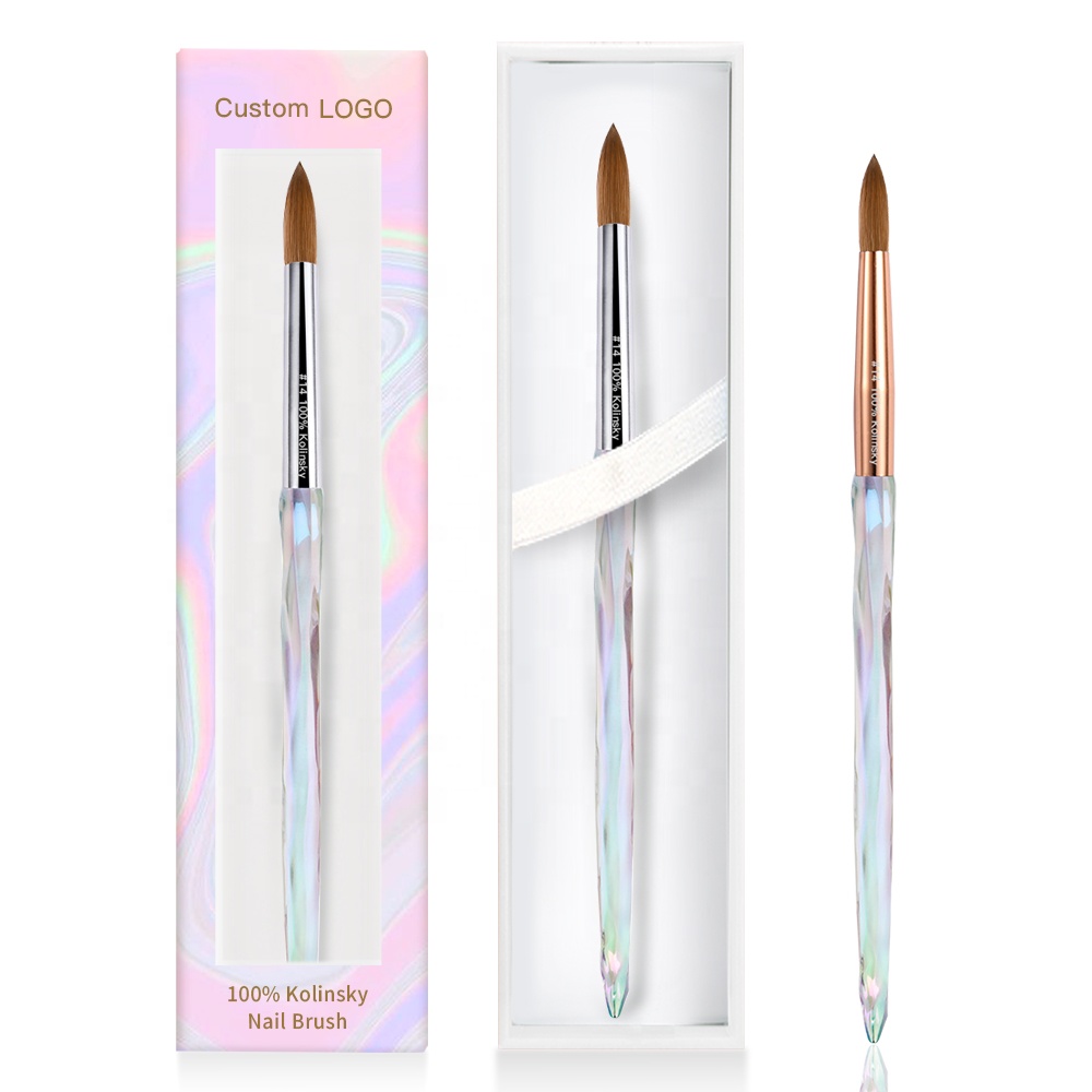 2021 новый стиль 100% чистые Германия Kolinsky акриловые кисти Радужная Хрустальная ручка Kolinsky акриловая кисть для ногтей 8 10 12 14 16