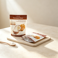 Sachets en plastique imprimés sur mesure, pochettes verticales brillantes avec fermeture éclair, pour emballage de farine de noix de coco, sachet refermable pour poudre