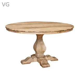 高品質ラウンドトップ木製テーブルホーム家具オーク無垢材フレームダイニングテーブル