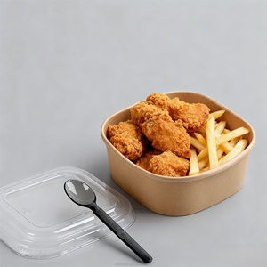 Bol carré jetable biodégradable en fibre de bambou 500ml/1000ml/1200ml, résistant au froid, étanche, qualité alimentaire, pour pique-nique et plats à emporter, OEM - Product Image 1