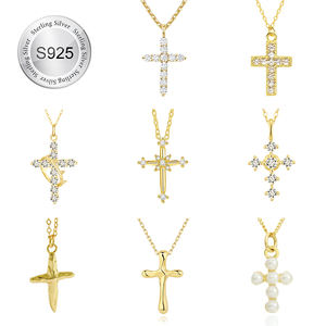 Collar de Cruz de Plata de Ley <span class=keywords><strong>925</strong></span> con Diseño Único para Mujer, Joyería Fina al por Mayor - Product Image 1