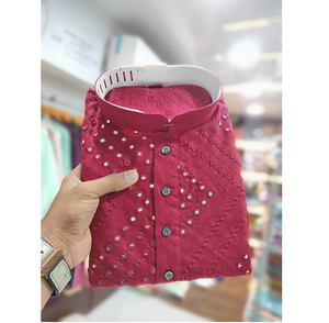 Kurtas de algodón suave para hombre con bordados elaborados en la parte delantera y trasera, ropa tradicional india y pakistaní. - Product Image 1