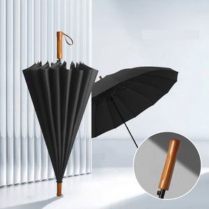 Parapluie personnalisé avec logo, 16 baleines, manche en bois d'érable de 117 cm, tissu imperméable haute densité, idéal pour les trajets quotidiens, les voyages et les cadeaux d'entreprise - Product Image 1