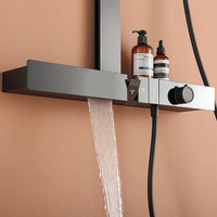 Clés de piano noires en laiton stock d'usine robinets de douche de bain thermostatiques multifonctionnels à effet pluie