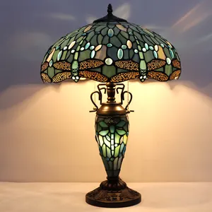 16X24 Inches Stained Glass Mother-Daughter Vase Sea Blue Dragonfly Unique Style Tiffany Table Lamp Factory Wholesale Light