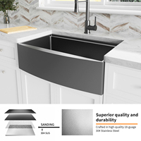 Évier de cuisine noir style farmhouse en stock |   Acier inoxydable de calibre 18 avec lavabo R10 doux et élégant de style américain