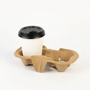 Geri dönüşümlü kahverengi Take Away kutu tepsisi kahve suyu İçecek 2 taşıyıcı kağıt hamuru bardak tutucu