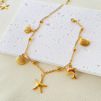 2023 nouveaux bijoux de plage délicats 18k plaqué or en acier inoxydable poisson étoile de mer coquille dauphins charme forme femmes bracelets de cheville chaîne