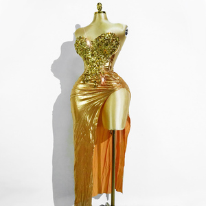Robe <span class=keywords><strong>de</strong></span> Soirée <span class=keywords><strong>Sirène</strong></span> Or Liquide - Robe <span class=keywords><strong>de</strong></span> Bal Métallique Sexy à Fente Haute pour Gala, Tapis Rouge, Concours <span class=keywords><strong>de</strong></span> Beauté et Soirée Formelle 2026 - Product Image 1