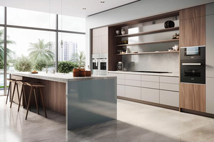 Armoire de cuisine Ace personnalisée grise au design moderne avec <span class=keywords><strong>porte</strong></span> en verre MDF - Product Image 3