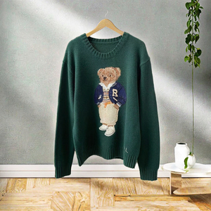 Nuova Moda Autunno Inverno, Maglione da <span class=keywords><strong>Donna</strong></span> in Stile Coreano Versatile, Completo Baseball in Lana con Ricamo Orso, Stile Casual - Product Image 3