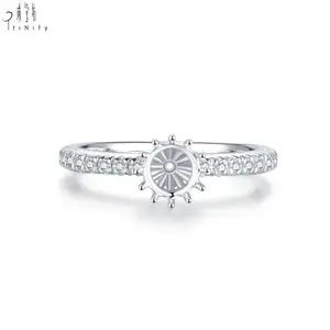 Nuovo prodotto di moda gioielli in vero diamante 18k oro massiccio oro bianco diamante corona rotonda Semi montaggio anello di fidanzamento per le donne