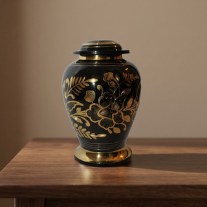 Black Brass Cremation Urn Floral <b>Keepsake</b> Memorial <b>Ash</b> Casket Portable Decorative Funeral Supply - Indian Home Crafts - Product Image 3