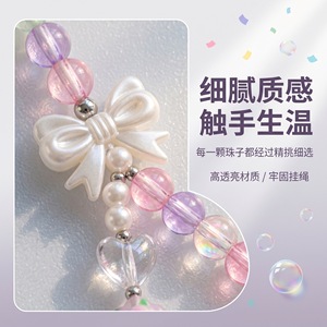 สายคล้องโทรศัพท์แบบลูกปัด Wanli Sheng พร้อมจี้ดอกทิวลิปสีชมพู สายคล้องมือถือป้องกันการสูญหาย งานถักมือ - Product Image 2