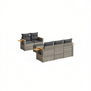 Ensemble de canapés de jardin en rotin gris, 6 places, accoudoirs réglables, mobilier d'extérieur, style contemporain - Product Image 1