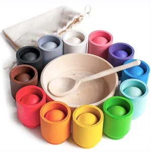 2023 새로운 디자인 몬테소리 나무 게임 컵에 공을 정렬 교육 다기능 색상 일치 게임 아기 장난감
