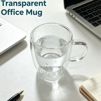 Mug en verre borosilicate double paroi fait main, anti-fuite, compatible lave-vaisselle, 350 ml, corps transparent uni et lisse, poignée transparente