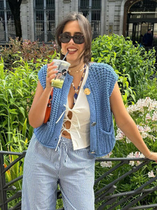 <span class=keywords><strong>Gilet</strong></span> cardigan <span class=keywords><strong>sans</strong></span> manches en tricot épais pour <span class=keywords><strong>femme</strong></span>, pull court doux et confortable pour un usage quotidien décontracté, haut en tricot léger et ample - Product Image 2