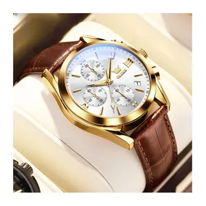 2024 New Luxury brand Men's Waterproof Pu leather Fashion Diamond Quartz Men's Watch with Date Men's Fashion Watch
