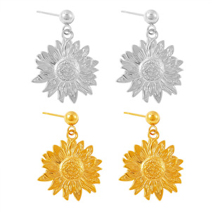 Pendientes de Acero Inoxidable con Baño de Oro PVD de 18K, Resistentes al Agua, con un Toque de Lujo Ligero, Diseño de Girasol Dorado Exagerado - Product Image 1