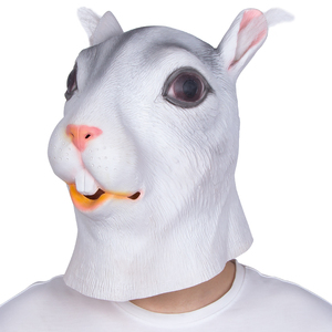 Masque en latex intégral de lapin blanc, texture réaliste, grands yeux foncés, dents <span class=keywords><strong>avant</strong></span> prononcées, doux et confortable, pour Halloween, cosplay, fête - Product Image 1