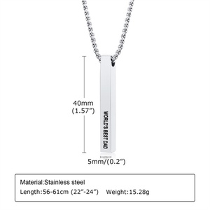 High End Women's Custom Black Engraved Letter Stainless Steel Bar Pendant <b>Necklace</b> with Link Chain <b>Silver</b> Plated Anniversary - Product Image 6