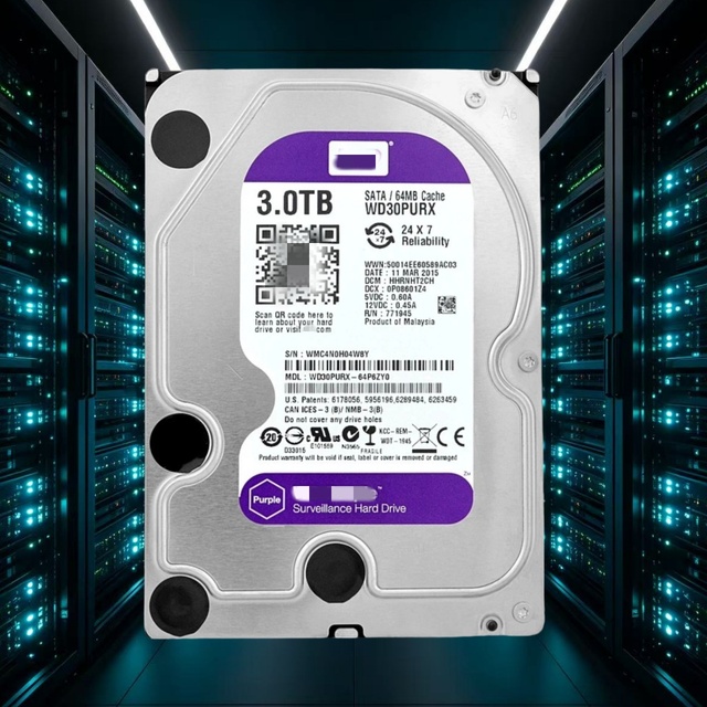 WD30PURX 3TB SATA 6Gb/s 5400 RPM 64MB 512e 3.5inch Purple Hard Disk Drive for NVR DVR Storage System