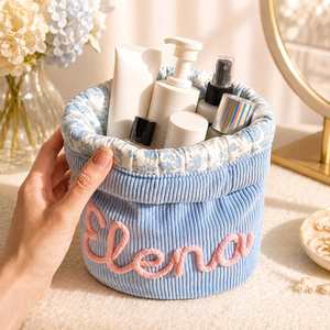 Personalized Corduroy <b>Toiletry</b> <b>Bag</b>, Drawstring Makeup Pouch with Custom Name for Daily Desktop Storage, Bachelorette Party Gifts - Product Image 2