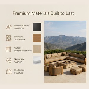 Meubles <span class=keywords><strong>de</strong></span> <span class=keywords><strong>jardin</strong></span> en teck au design moderne, résistants à l'eau, avec foyer extérieur, ensembles <span class=keywords><strong>de</strong></span> canapés <span class=keywords><strong>de</strong></span> <span class=keywords><strong>jardin</strong></span> <span class=keywords><strong>de</strong></span> luxe pour patio extérieur - Product Image 3