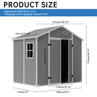 Abri de jardin extérieur 8*6FT en PP, écologique, résistant à la décomposition, imperméable, avec plancher, portable et facile à assembler pour la cour et le jardin