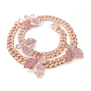 Chapado <span class=keywords><strong>en</strong></span> oro Hip Hop de lujo de las mujeres helado joyería <span class=keywords><strong>directo</strong></span> diamante cubano enlace cadena collar de <span class=keywords><strong>la</strong></span> mariposa - Product Image 3