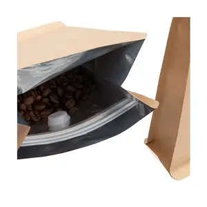 Individueller biologisch abbaubarer recycling-Hitzeverschluss Lebensmittel braunes Kraftpapier flacher Boden Zuckerwaren Kaffeebohnenbeutel Reißverschlussbeutel mit Zinnband