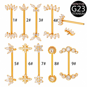 <span class=keywords><strong>Piercing</strong></span> per Capezzolo Freya G23 in Titanio Massiccio con Zirconia Cubica Incastonata, Barra Dritta 14G, Gioiello per Capezzolo da Donna - Product Image 1