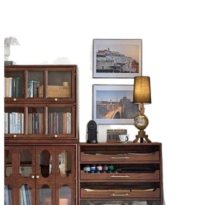 French Style <b>Solid</b> <b>Wood</b> Wine Cabinet <b>Bookcase</b> Oak Material Display Living Room Storage Multi Functional Cabinet - Product Image 5