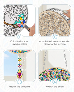 Colorido Árbol de la Vida de Madera para Colgar en la Pared con Cristales Colgantes, Pieza de Arte Decorativa - Product Image 3