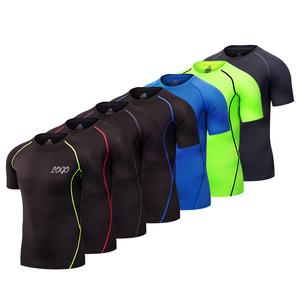 100% Polyester Color Blocking Shirts <b>Men</b> Training Tee Quick Drying <b>Stretch</b> Fabric Gym Athletic Casual Shirts with Round Neck - Product Image 2