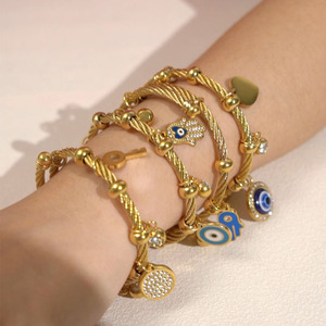 Hồi giáo Thổ Nhĩ Kỳ dân tộ<span class=keywords><strong>c</strong></span> thép không gỉ đàn hồi Devil <span class=keywords><strong>c</strong></span>ủa mắt Vòng Đeo Tay Thép <span class=keywords><strong>b</strong></span>ện dây Fatima thời trang bangles - Product Image 4