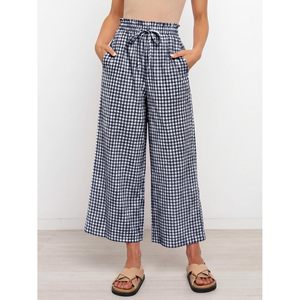 FOXA Womens Gingham Palazzo Capri Pants <b>Wide</b> <b>Leg</b> Cotton Pajama <b>Trousers</b> With Pockets Breathable <b>Crop</b> PJ Bottoms - Product Image 2