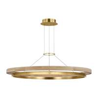 Lustre LED de luxe en laiton et bois, double anneau rond, luminaire décoratif intégré à LED