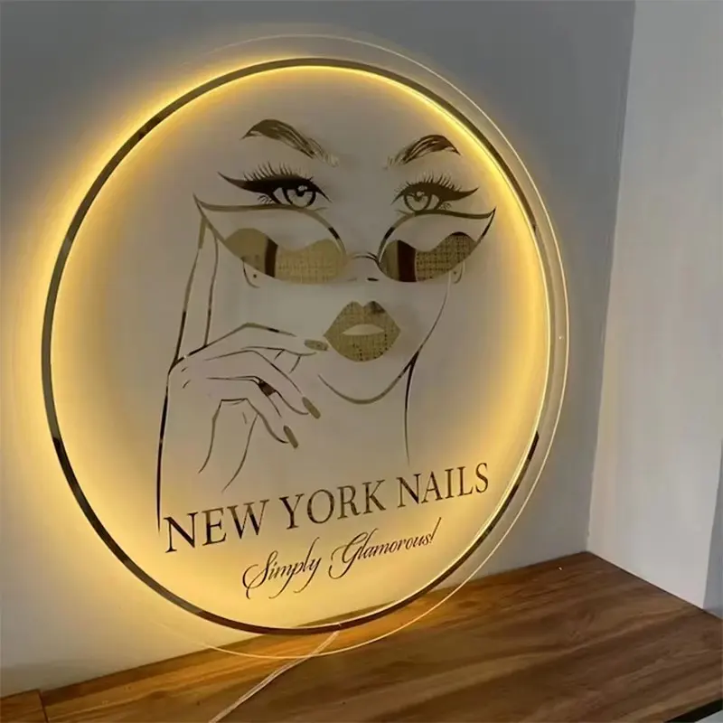 Custom 3d Metalen Bord Bedrijfslogo Acryl Borden Schoonheidssalon Nagel Haarstudio Led Neon Licht