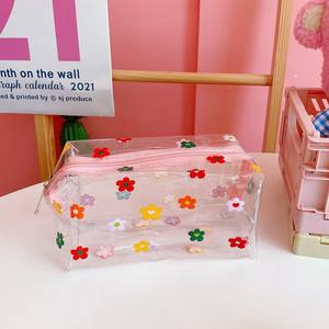 Bolsa de cosméticos transparente con diseño de margaritas, estuche de viaje impermeable de gran capacidad, material de PVC, 18x9x9 Cm - Product Image 2