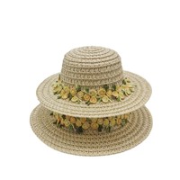 Chapeau de paille creux imprimé sérigraphié Nomi Small Labubu Mini Doll, protection solaire d'été, circonférence de tête 48-50cm