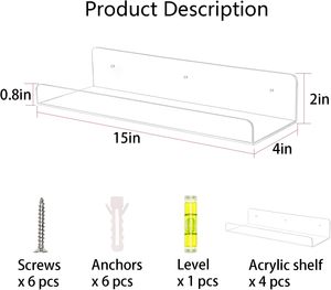 Acrylic Shelves for Wall Storage 15" Floating Bookshelves for Kids Display Shelf Organizer for Bathroom Bedroom - Product Image 3