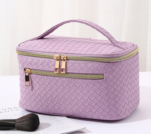 Nueva Bolsa de Maquillaje de Viaje de Gran Capacidad, Bolsa Cosmética Plana Impermeable de Cuero PU Tejido, Portátil, con Cierre de Cremallera, a la Moda - Product Image 3