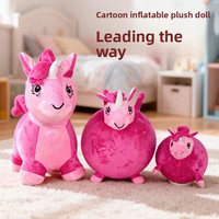 Ballon rebondissant en peluche en forme d'animal, jouet gonflable, cheval rebondissant avec housse en tissu, ballon de fitness à lancer à la main pour 0-24 mois, 31-50 cm