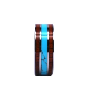 Fascia <span class=keywords><strong>piatta</strong></span> in argento Extra-largo 10mm anello di tungsteno con intarsio turchese tra legno di Koa da uomo <span class=keywords><strong>fede</strong></span> <span class=keywords><strong>nuziale</strong></span> - Product Image 2
